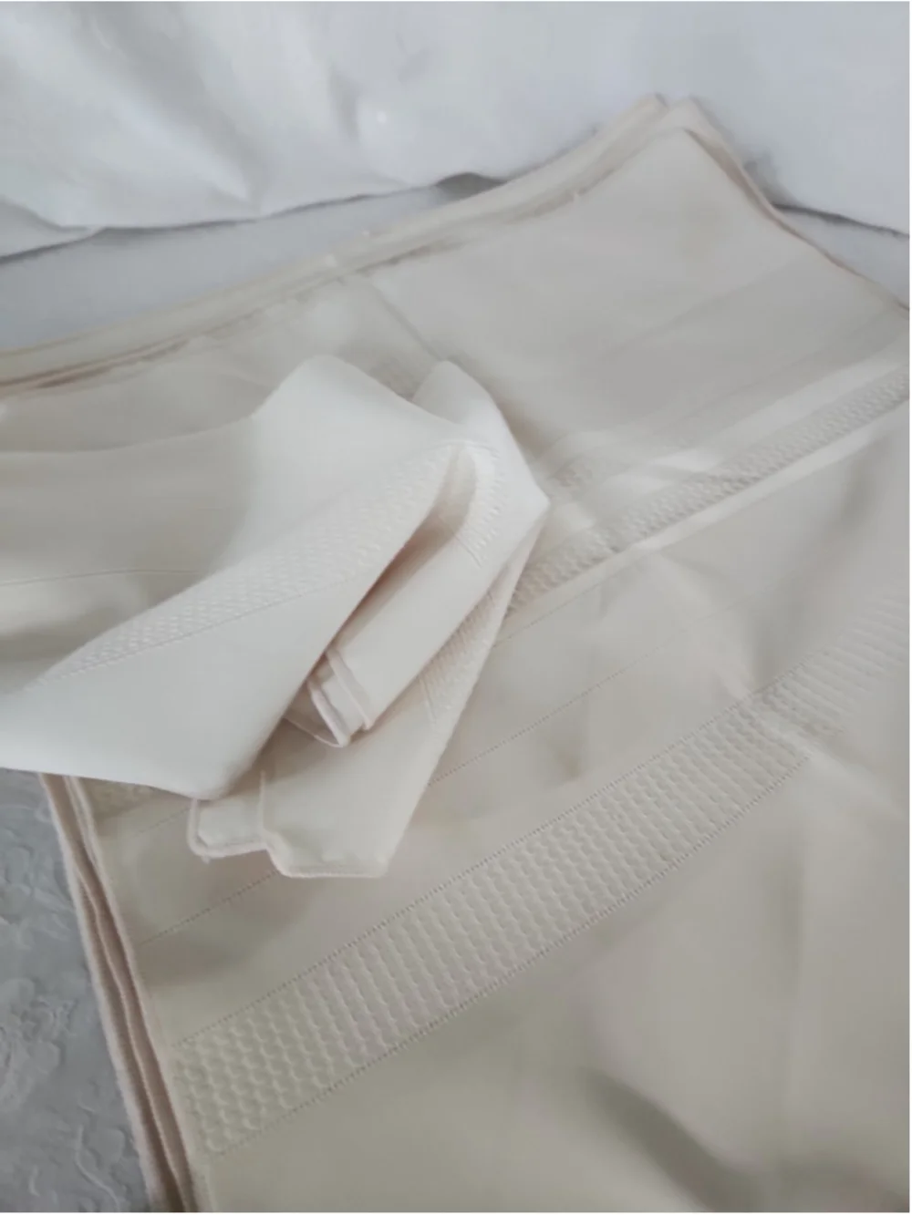 Ivory Fabric Napkins Lines with Textured Design 17 x 17 Set of 7
